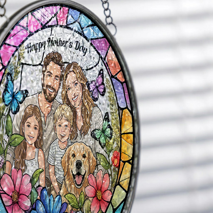 Custom Photo Family Stained Glass Hanging – Personalized Home Decor Gift For Mother's Day (THUC99)