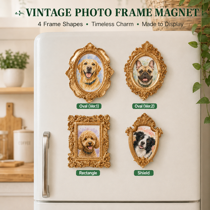 Custom Dog Vintage Photo Frame Magnet, Personalized Pet Portrait Fridge Magnet, Dog Lover Gift THUC99