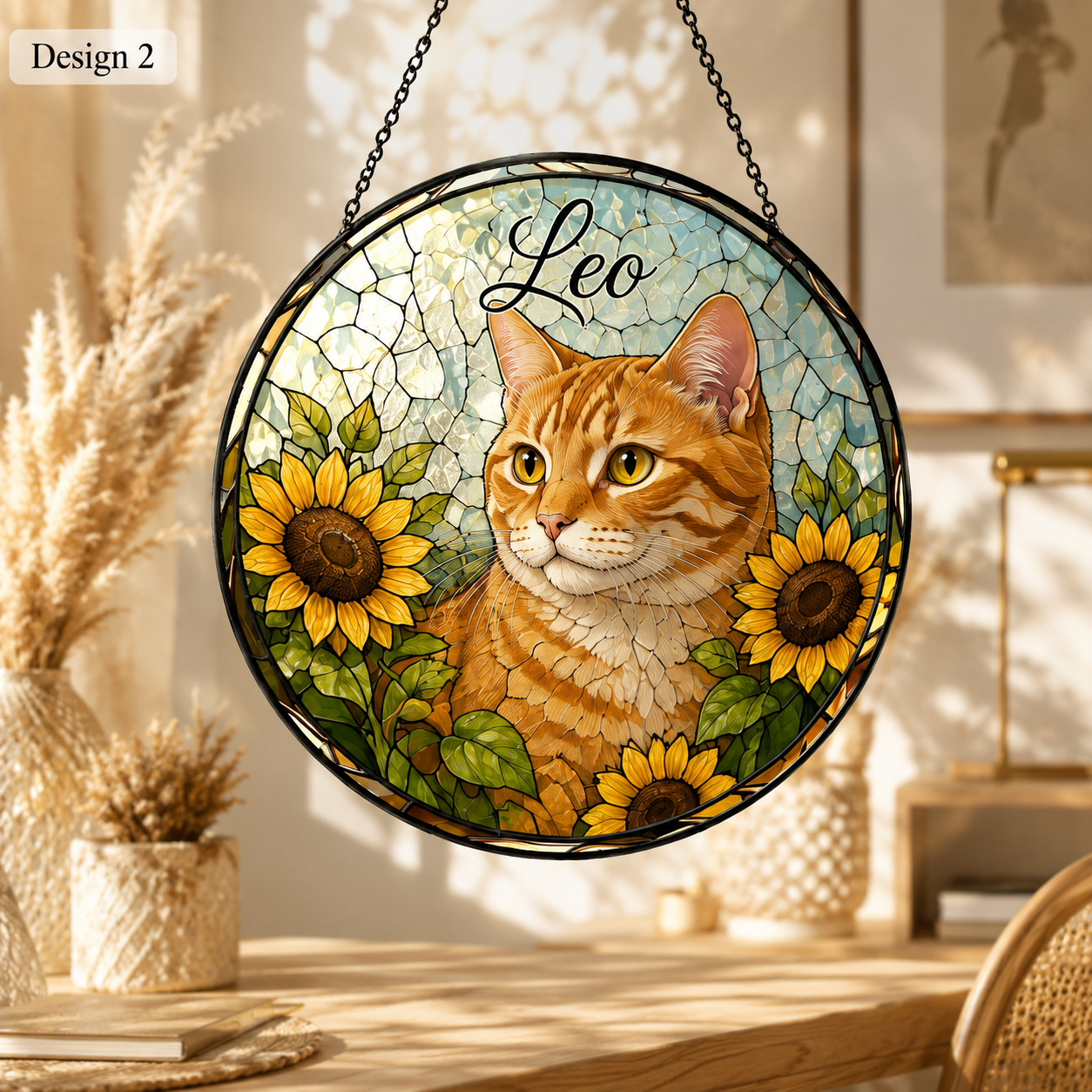 Personalized Cat Stained Glass Suncatcher – Custom Pet Photo Window Decor For Cat Lover THUC99