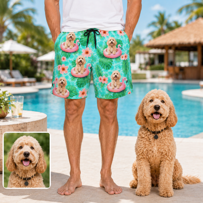 Custom Pet Portrait Beach Shorts Personalized Dog Lover Swim Trunks Gift THUC99