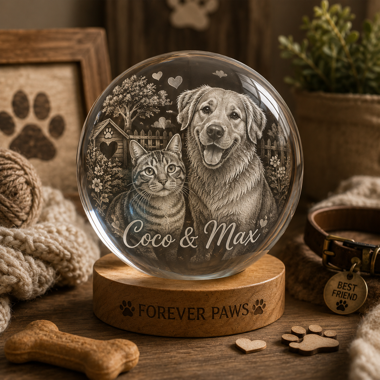 Personalized Pet Memorial Lamp, Custom Dog Crystal Ball Night Light, Dog Photo Keepsake THUC99