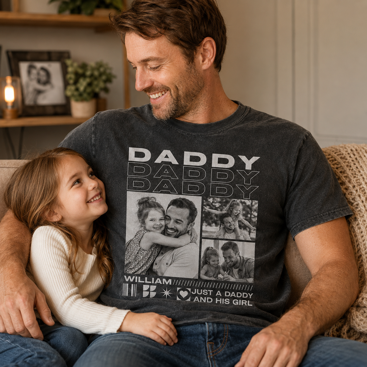 Custom Photo Daddy & Daughter Wash T-Shirt, Personalized Dad Gifts | Gift For Dad TOM99