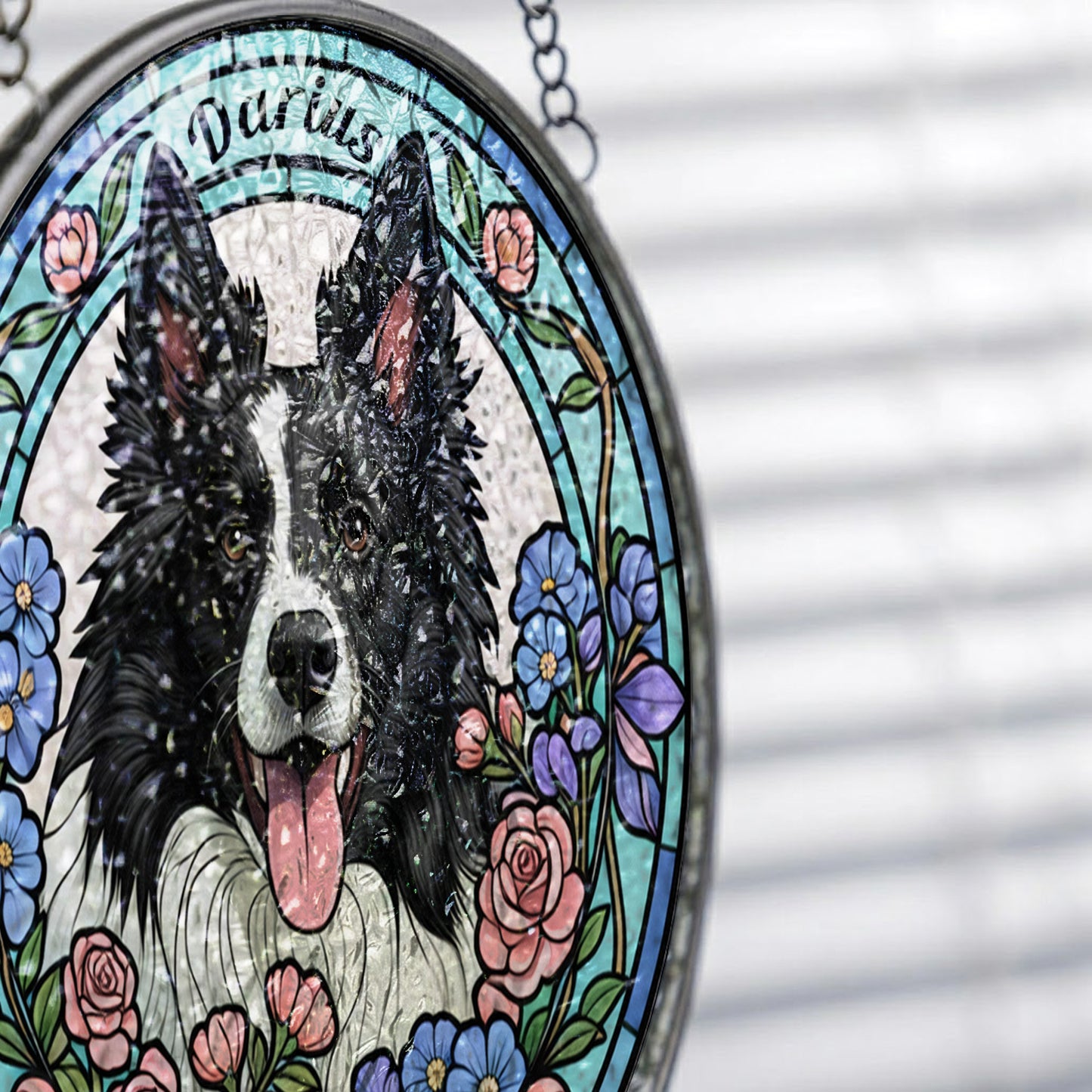 Custom Photo Dog Stained Glass Suncatcher - Personalized Pet Portrait Gift for Dog Mom, Dog Dad THUC99