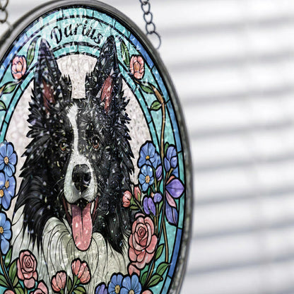Custom Photo Dog Stained Glass Suncatcher - Personalized Pet Portrait Gift for Dog Mom, Dog Dad THUC99