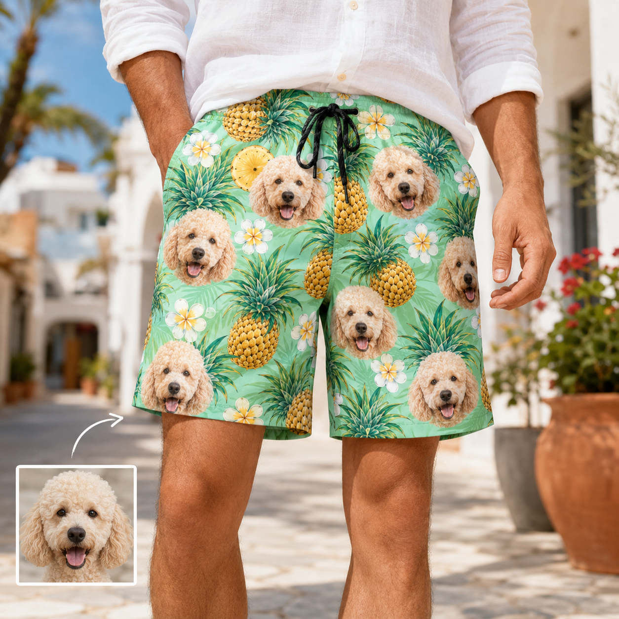 Personalized Dog Photo Beach Trunks Custom Pet Face Summer Swim Shorts THUC99
