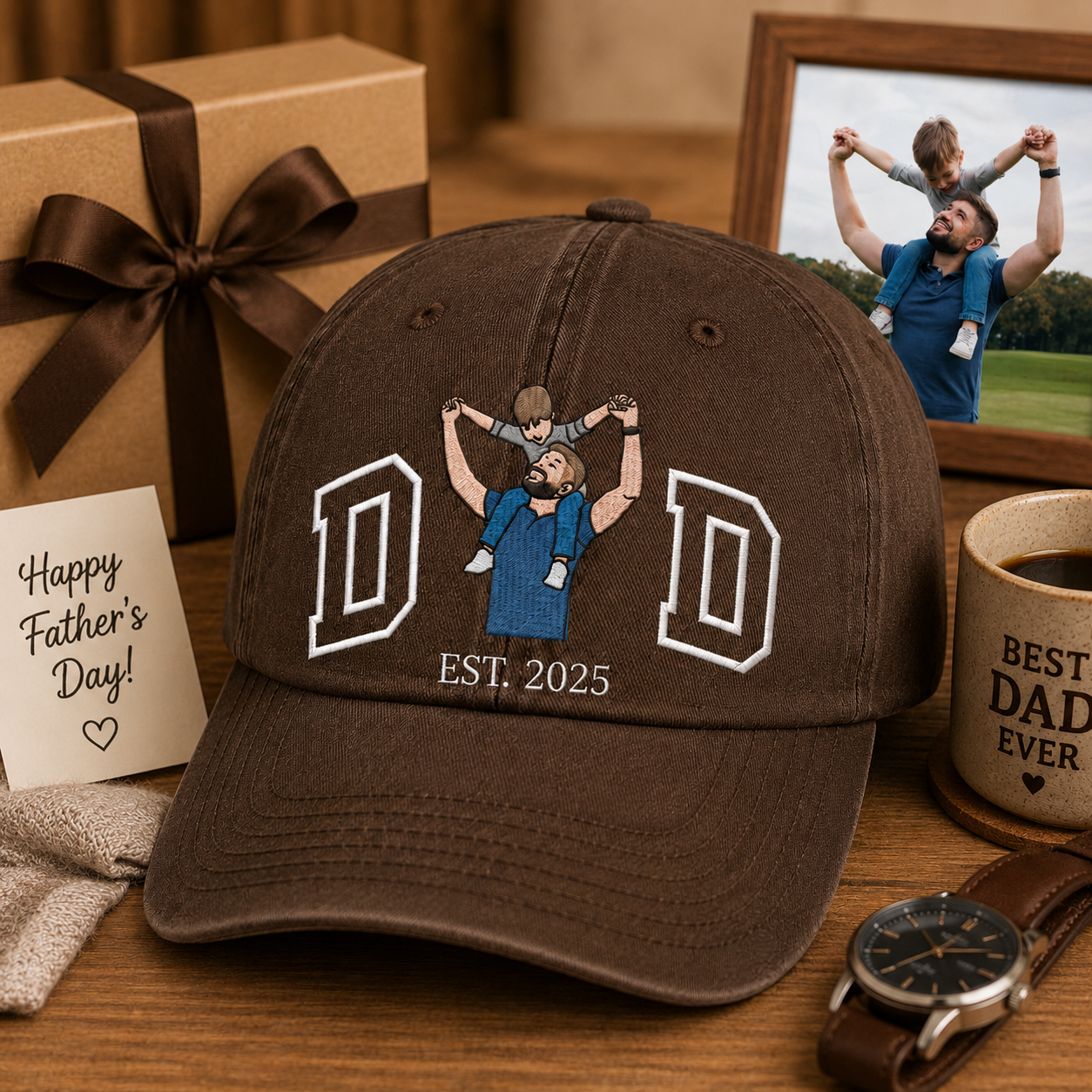 Custom Photo Dad Embroidered Hat, Personalized Face Cap, Custom Portrait Dad Hat, Father’s Day Gift For Dad THUC99