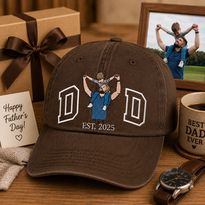 Custom Photo Dad Embroidered Hat, Personalized Face Cap, Custom Portrait Dad Hat, Father’s Day Gift For Dad THUC99