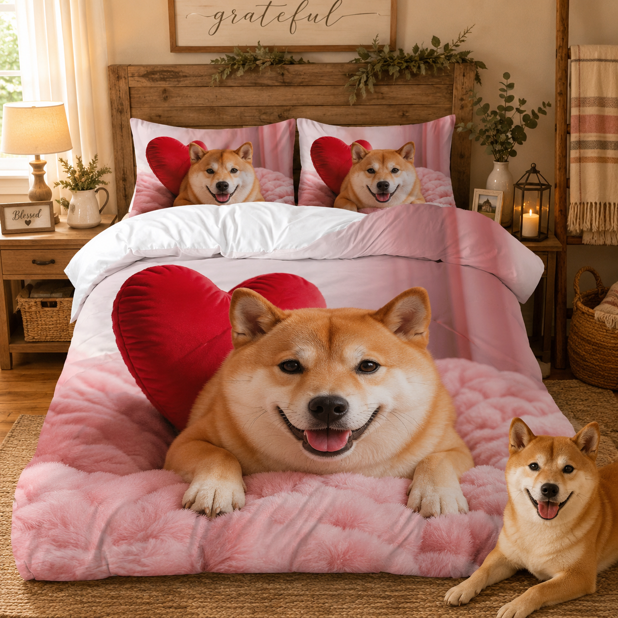 Personalized Dog Duvet Cover, Custom Pet Photo Bedding Set With Pillowcases THUC99