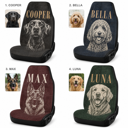 Custom Dog Portrait Car Seat Cover, Personalized Pet Photo Seat Protector, Cute Dog Lover Gift THUC99