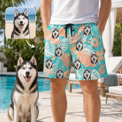 Custom Dog Face Casual Beach Shorts Personalized All Over Print Swim Trunks THUC99