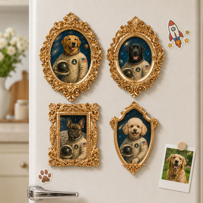 Personalized Dog Astronaut Keepsake Magnet, Custom Pet Photo Vintage Frame Magnet, Dog Memorial Gift THUC99