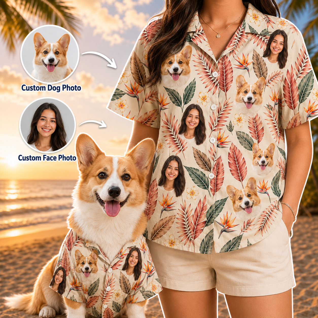 Custom Dog Photo Tropical Shirt, Personalized Hawaiian Beach Shirt, Dog Lover Gift Idea THUC99