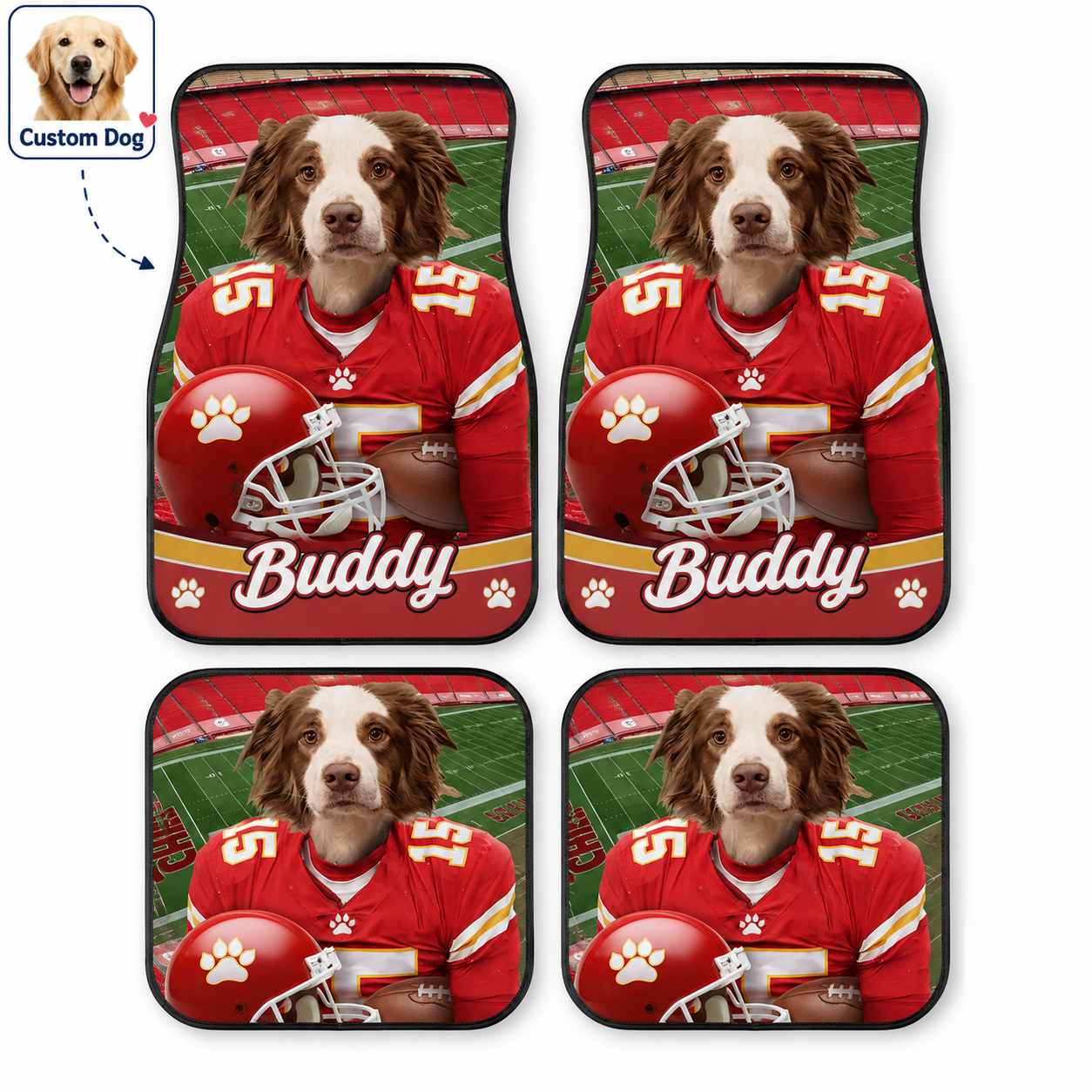 Custom Dog Face Auto Floor Mats, Personalized Football Pet Car Accessories Gift THUC99