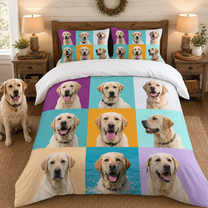 Personalized Pet Portrait Bedding Set, Custom Dog Photo Bed Sheet Set THUC99