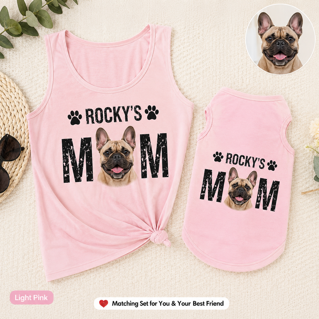 Personalized Women’s Tank Top with Dog Photo, Matching Pet Tank Top Summer Set THUC99