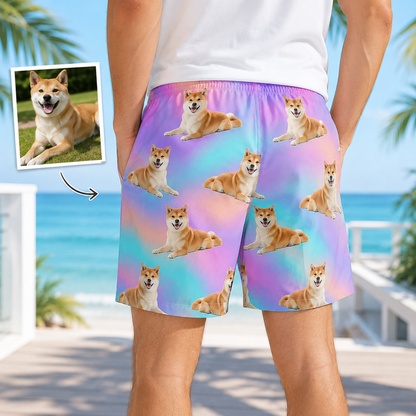 Custom Pet Face Beach Trunks Personalized Dog Photo Shorts for Dog Dads THUC99