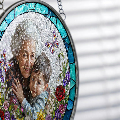 Custom Grandma Photo Stained Glass Suncatcher – Personalized Portrait Window Hanging (THUC99)