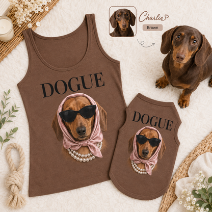 Matching Women’s Dog Mom and Dog Tank Tops, Personalized Pet Photo Shirt Set for Summer Gifts THUC99