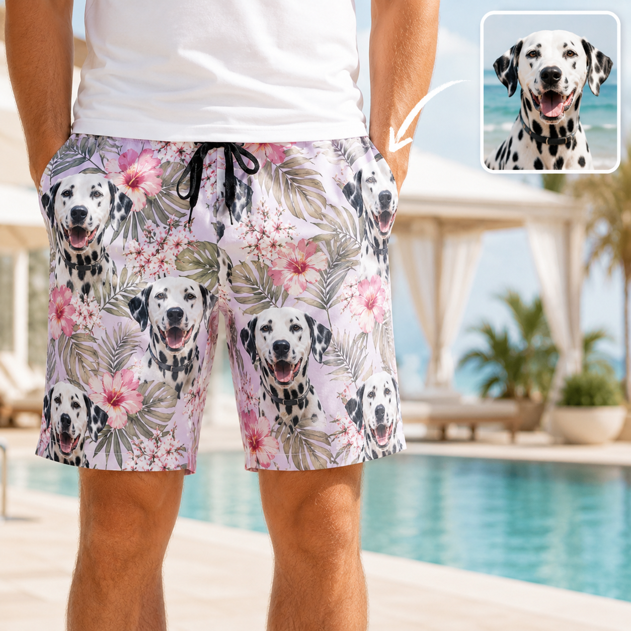 Personalized Dog Photo Summer Shorts Custom Pet Lover Beach Swimwear THUC99