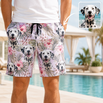 Personalized Dog Photo Summer Shorts Custom Pet Lover Beach Swimwear THUC99