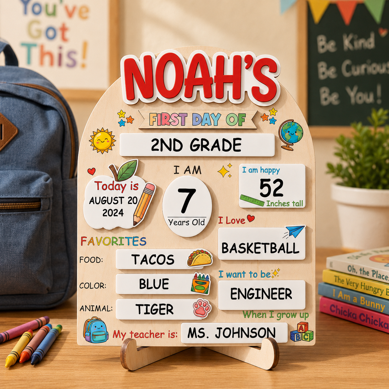Personalized School Sign for Kids, First Day of School Keepsake Board THUC99
