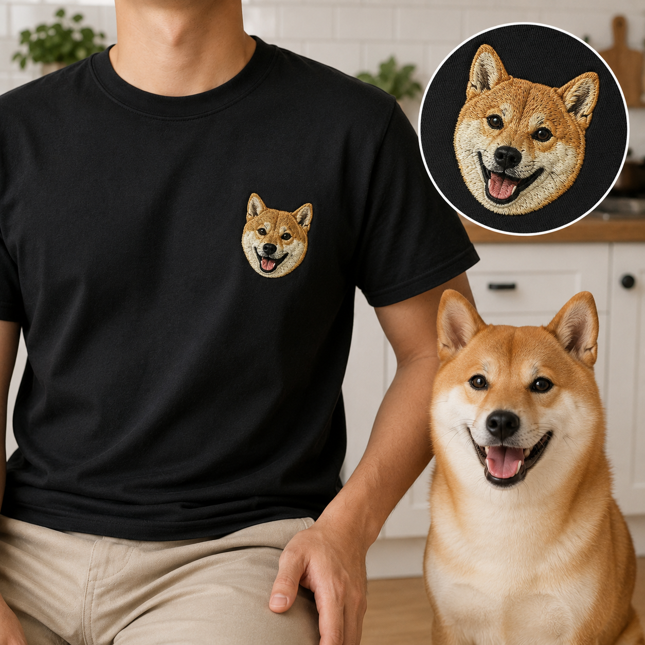 Custom Dog Face Embroidered Tee, Personalized Pet Lover Shirt, Dog Mom Dad Gift THUC99