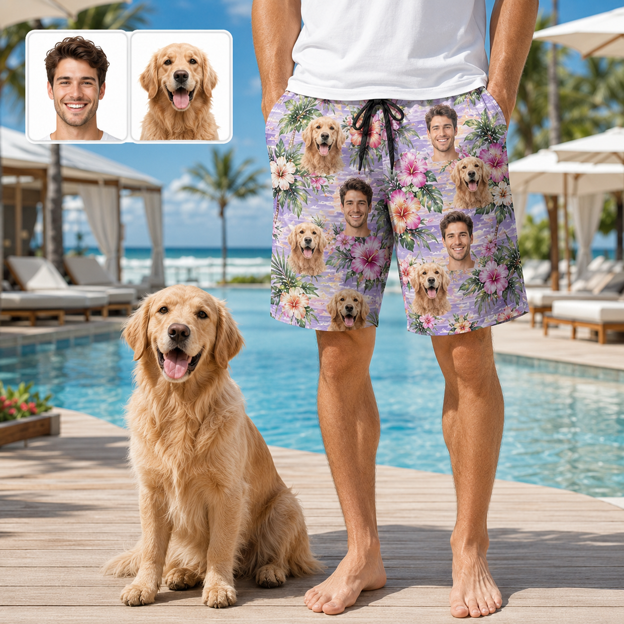 Custom Pet Portrait Beach Shorts Personalized Dog Lover Swim Trunks Gift THUC99