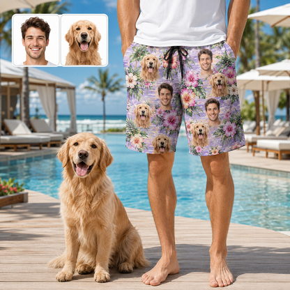 Custom Pet Portrait Beach Shorts Personalized Dog Lover Swim Trunks Gift THUC99