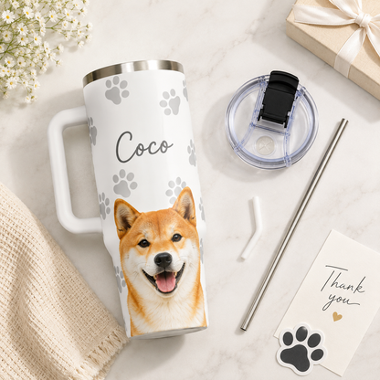 Custom Dog Photo Tumbler 40oz – Unique Personalized Gift for Pet Owners and Animal Lovers THUC99