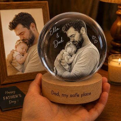 Custom Photo Best Dad Ever Crystal Ball Night Light, Personalized Gift For Dad THUC99