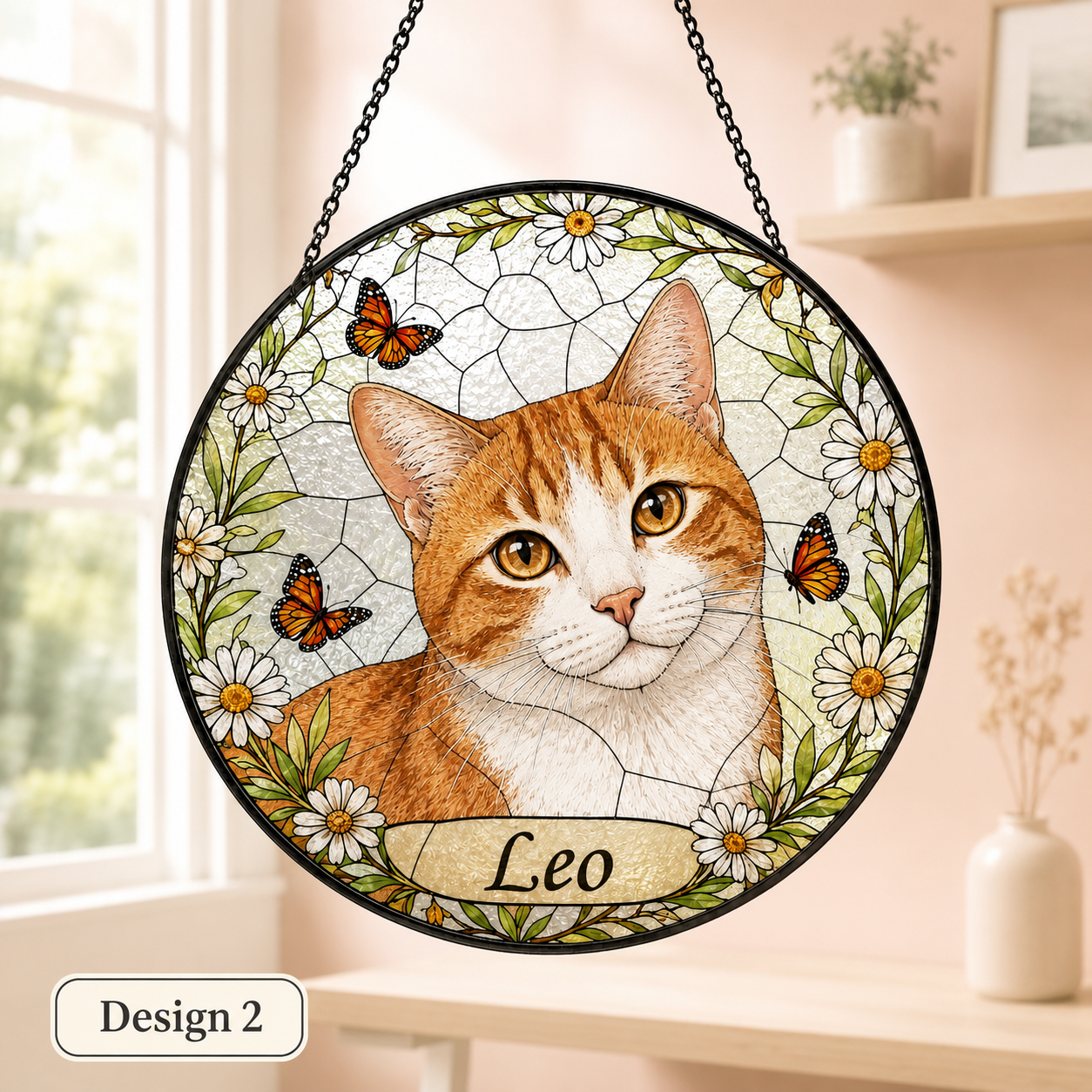 Custom Cat Photo Glass Suncatcher – Personalized Pet Memorial Window Hanging Decor THUC99