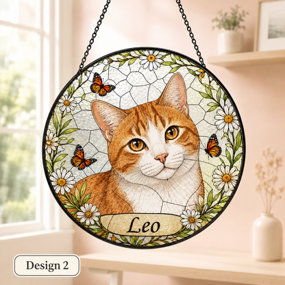 Custom Cat Photo Glass Suncatcher – Personalized Pet Memorial Window Hanging Decor THUC99
