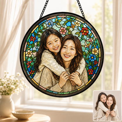 Personalized Mom Photo Stained Glass Suncatcher, Custom Mother’s Day Window Hanging Keepsake Decor THUC99