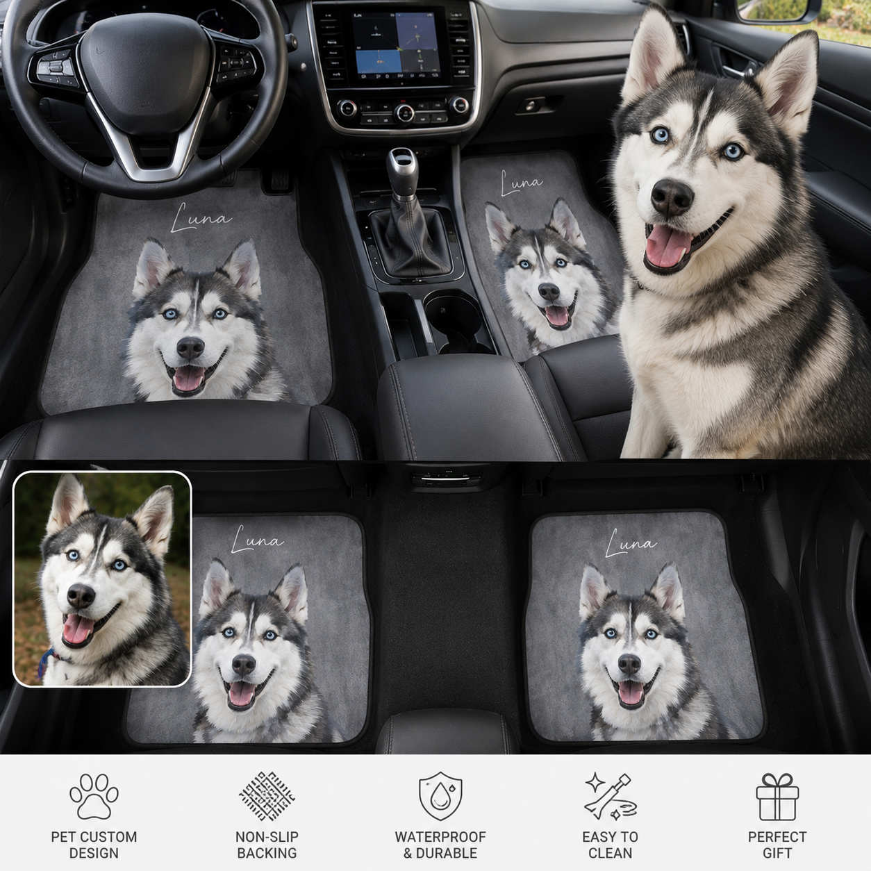 Custom Photo Dog Car Floor Mats 4-Piece Set, Personalized Pet Car Floor Mat, Car Interior Accessories THUC99