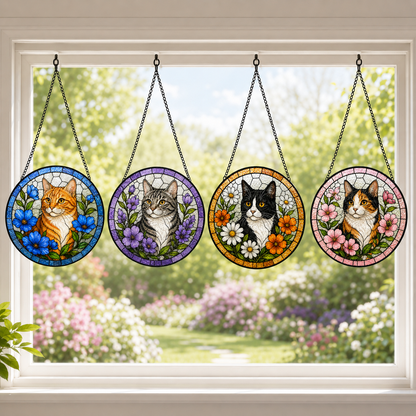 Custom Photo Pet Cat Glass Suncatcher – Personalized Cat Lover Gift | Memorial Window Hanging THUC99