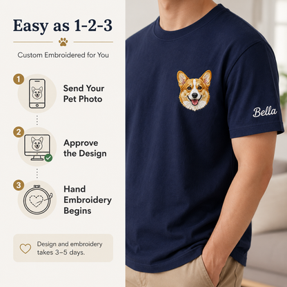 Custom Dog Face Embroidered T-Shirt, Personalized Pet Memorial Shirt, Dog Lover Gift THUC99