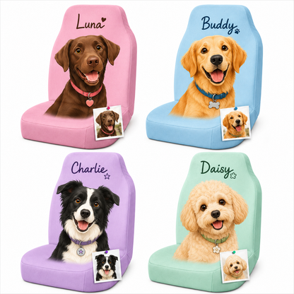 Personalized Pet Portrait Car Seat Cover, Custom Dog Face Seat Protector, Dog Dad Gift THUC99