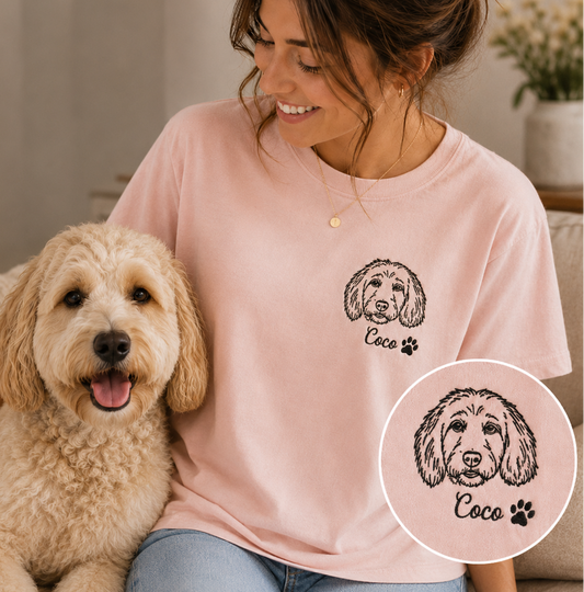Custom Dog Portrait Embroidered T-Shirt, Personalized Pet Photo Shirt, Gift For Dog Lover THUC99