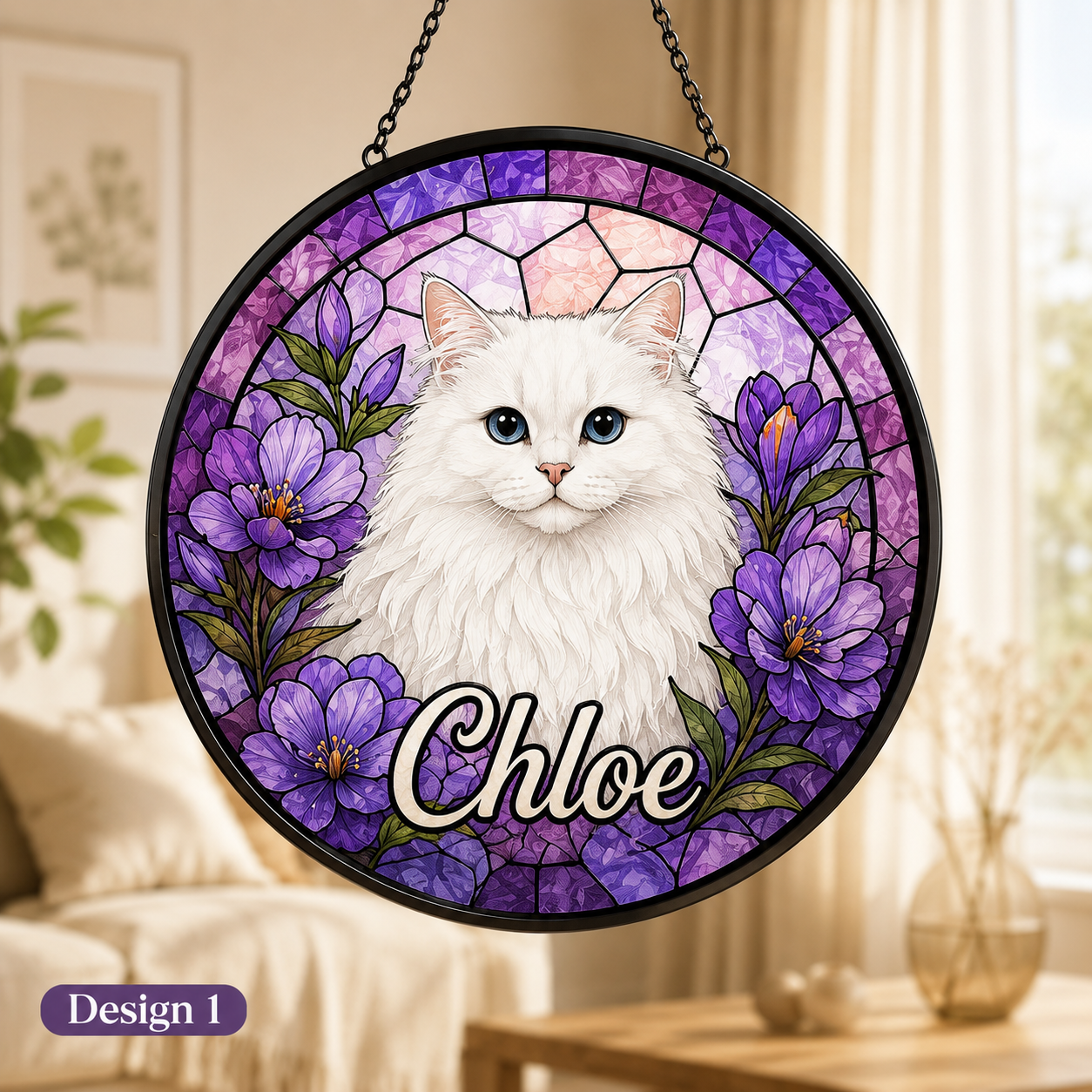 Custom Photo Cat Stained Glass Suncatcher – Personalized Pet Lover Window Decor THUC99