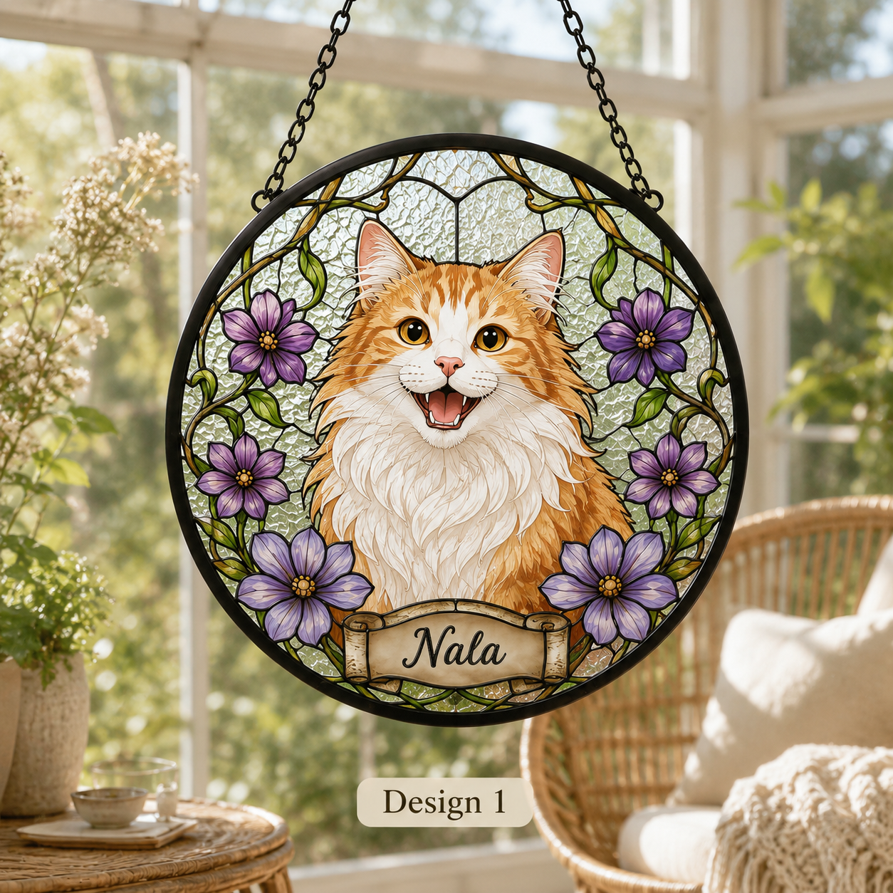 Custom Photo Pet Stained Glass Suncatcher – Personalized Cat Lover Window Ornament Gift THUC99