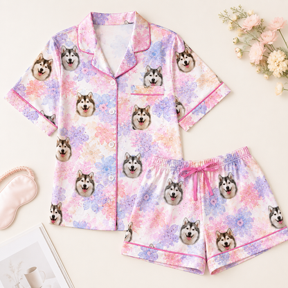Personalized Pet Face Satin Pajamas Set Custom Dog Photo Gift for Her THUC99