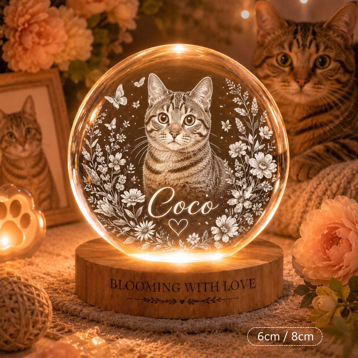 Personalized Dog Photo Crystal Lamp, Custom Pet Crystal Ball Night Light, Pet Loss Gift THUC99