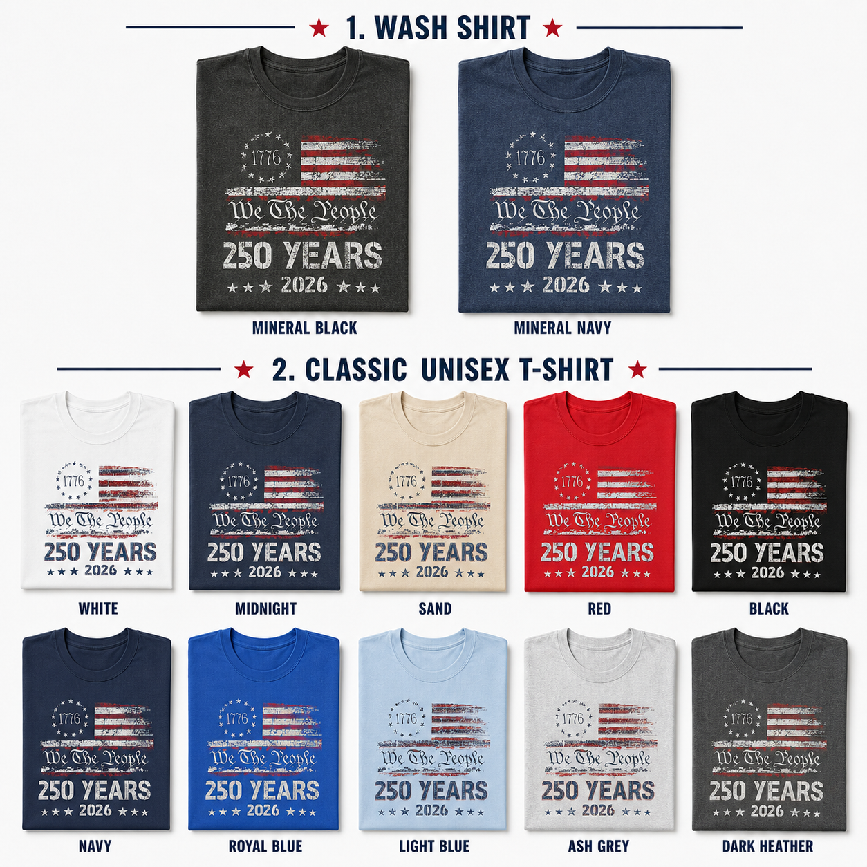USA 250 Anniversary Wash Shirt, Freedom Since 1776 Patriotic Tee THUC99