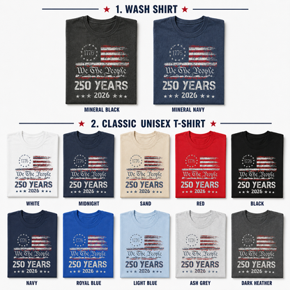 USA 250 Anniversary Wash Shirt, Freedom Since 1776 Patriotic Tee THUC99
