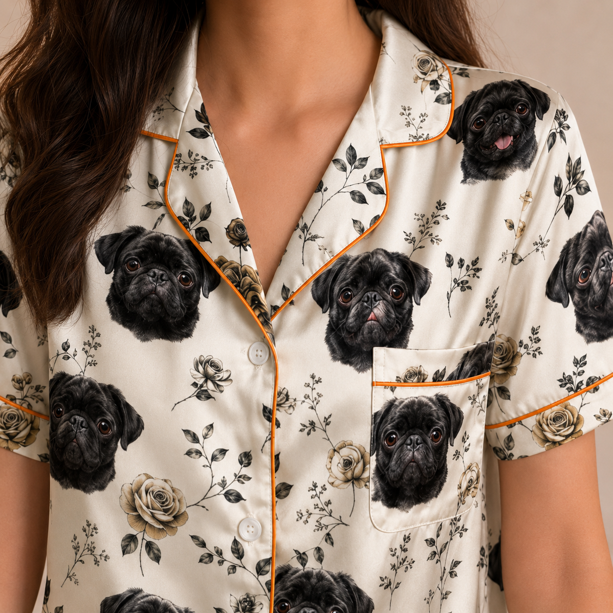 Personalized Puppy Photo Satin Sleepwear Set Cute Custom Pajamas for Dog Mom THUC99