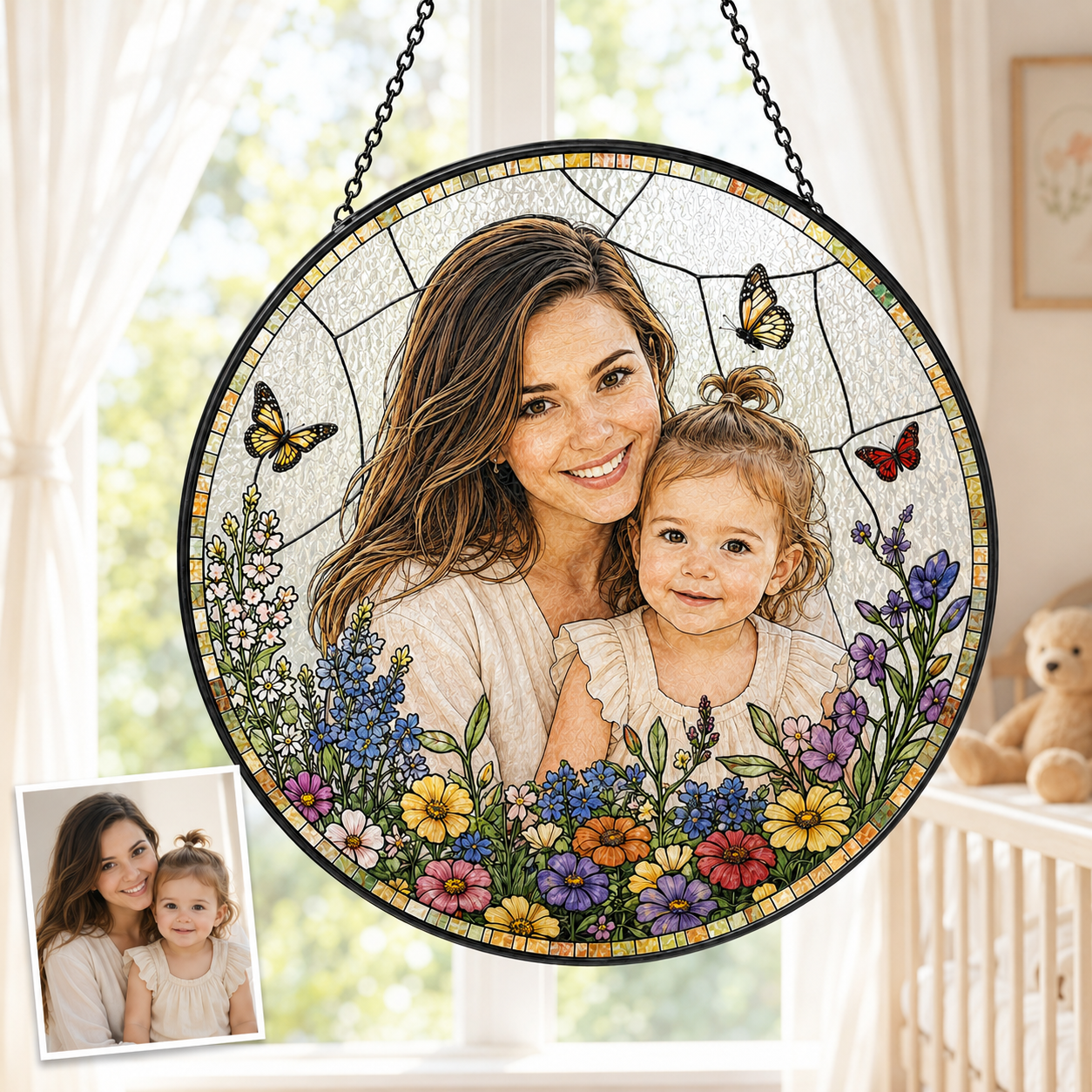 Custom Grandma Photo Stained Glass Suncatcher, Personalized Nana Portrait Window Decor Gift THUC99