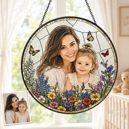 Custom Grandma Photo Stained Glass Suncatcher, Personalized Nana Portrait Window Decor Gift THUC99
