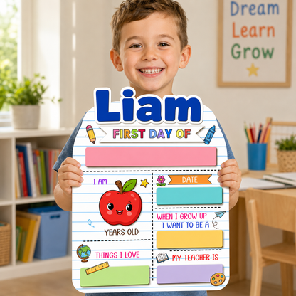 Personalized First Day of School Photo Sign, Custom Kids Board Gift For Kids THUC99