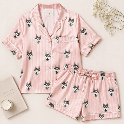 Custom Puppy Face Satin Pajama Set Personalized Pet Photo Gift for Dog Owners THUC99