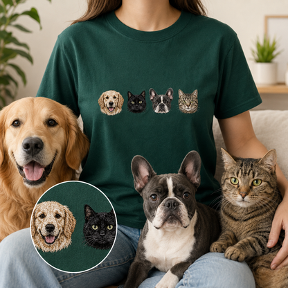 Custom Dog Photo Embroidered Tee, Personalized Pet Face Shirt, Dog Mom Dad Birthday Gift THUC99